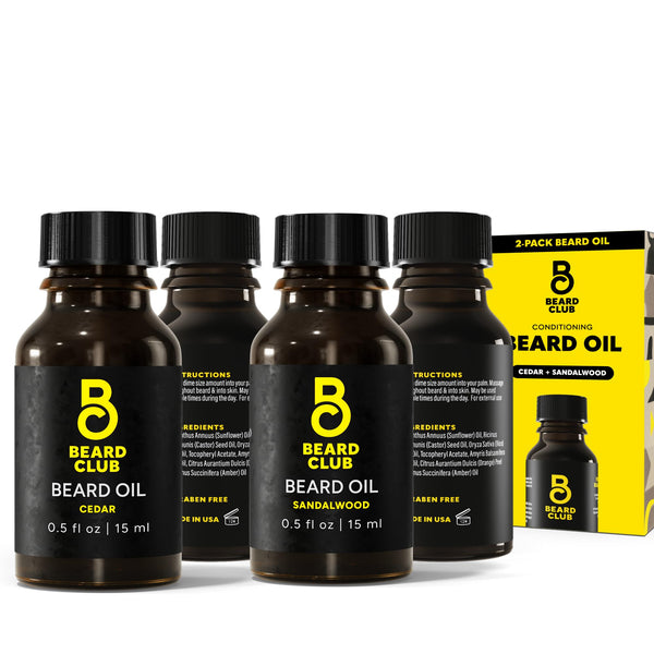 The Beard Club Duo Pack: Premium Cedar & Sandalwood Beard Oils for Men - Natural Moisturizer, Conditioner - Hydrates, Softens, Strengthens Hair