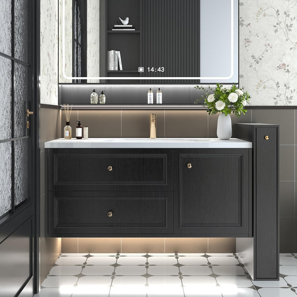 Abyssaly Black Contact Paper Peel and Stick - Wood Wallpaper Decorative Self-Adhesive Removable Vinyl Film - Easy to Install Thickening Upgrade