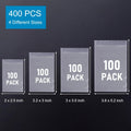 Small Plastic Bags, 400 PCS Mini Baggies, 4 Assorted Sizes, Transparent Jewelry Bag, Mini Bag, Resealable Poly Bags for Pill, Beads, Screws, Packaging