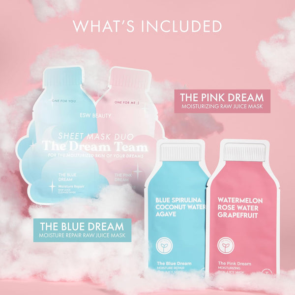 ESW Beauty The Dream Team Face Mask Duo – Hydrating & Moisture Repair Skincare Set – Includes The Pink Dream & Blue Dream – Vegan, Cruelty-Free,