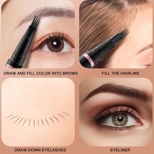 Eyebrow Pencil, 2-in-1 Waterproof Eyebrow Pen with 4 Tip Brow Pen and Ultra-Precise Brow Pencil, with Dual-ended Eyebrow Brush, Eyebrow Makeup for