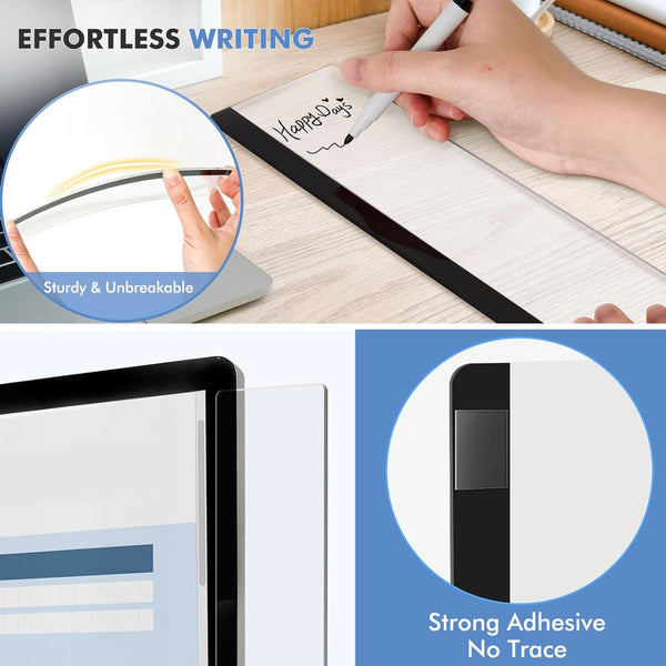 DOLLAR BOSS Monitor Memo Boards for Computers 2 Pcs Office Desk Accessories 11" X 3.1" Transparent Acrylic Monitor Side Panel Multifunction