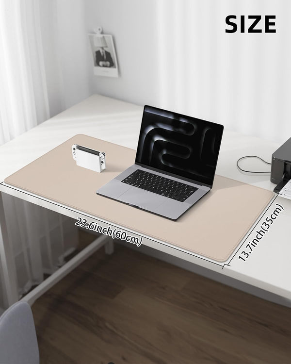 Leather Desk Pad Protector, Beige, 31.5" x 15.7"，Office Desk Mat Beige 31.5" x 15.7"