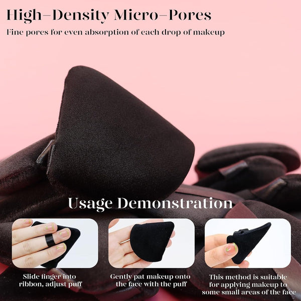 BEAKEY Powder Puff, 12pcs Face Triangle Powder Puffs for Loose & Foundation | Black Velvet Makeup Puff for Contouring & Baking, Ultra-soft Cloud