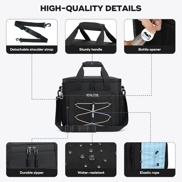 RealCool 35/45 Can Collapsible Soft Cooler Bag, Leakproof Ice Chest Black 35 can