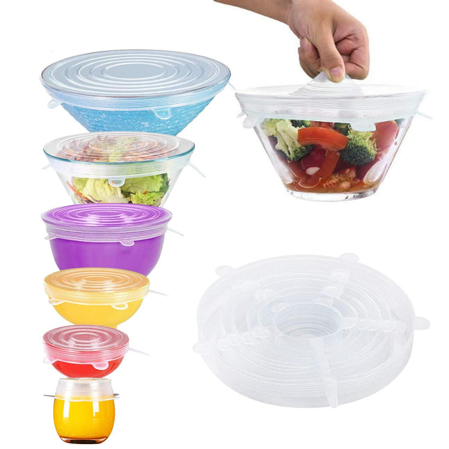 Silicone Stretch Lids, Durable & Eco-Friendly Elastic Lids Reusable Heat Resistant Various Sizes Cover for Bowl(White-6P