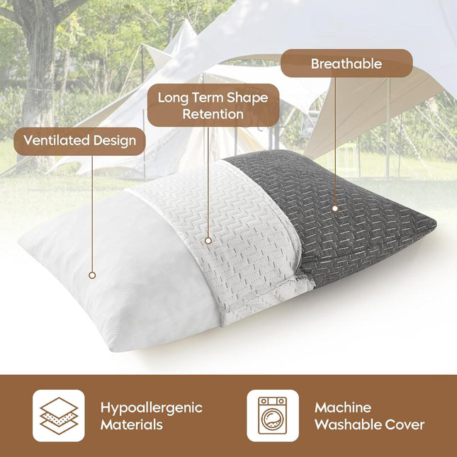Small Shredded Memory Foam Pillow, Camping Pillow Travel Pillow - Compressible Medium Firm, Breathable Cover, Ideal Back