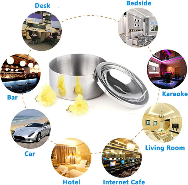 Nescope Stainless Steel Windproof Ashtray with lid Flip Top Ashtray for Indoor or Outdoor Use Ash Holder for Smokers Desktop Smoking Ashtray Home
