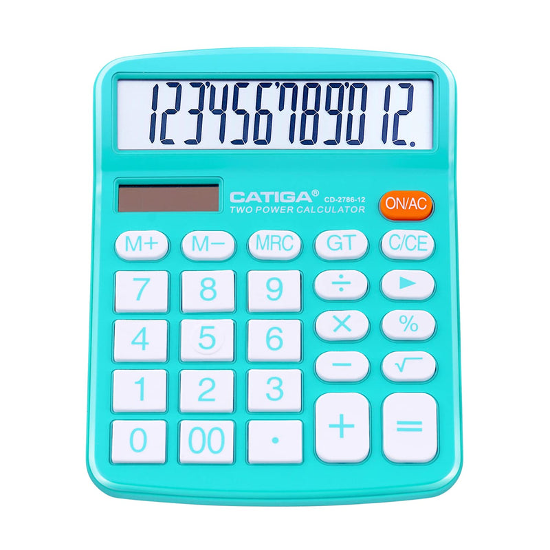 CATIGA Desktop Calculator 12 Digit with Large LCD Display and Sensitive Button, Solar and Battery Dual Power, Standard Function for Office, Home,