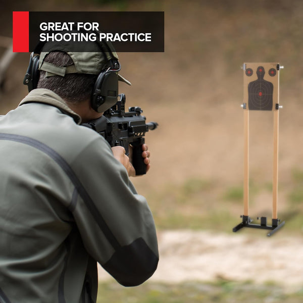 Steel Target Stand Base for Paper Silhouette Shooting Targets, 8” - 24” Adjustable Width, USPSA/IPSC - IDPA Practice, Includes Cardboard Targets
