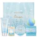 Gifts for Women, Bath and Body Womens Gift Sets with 5 Pcs Ocean Scented Spa Gifts for Women Bath Gift with Scented Candle Body Butter Hand Cream