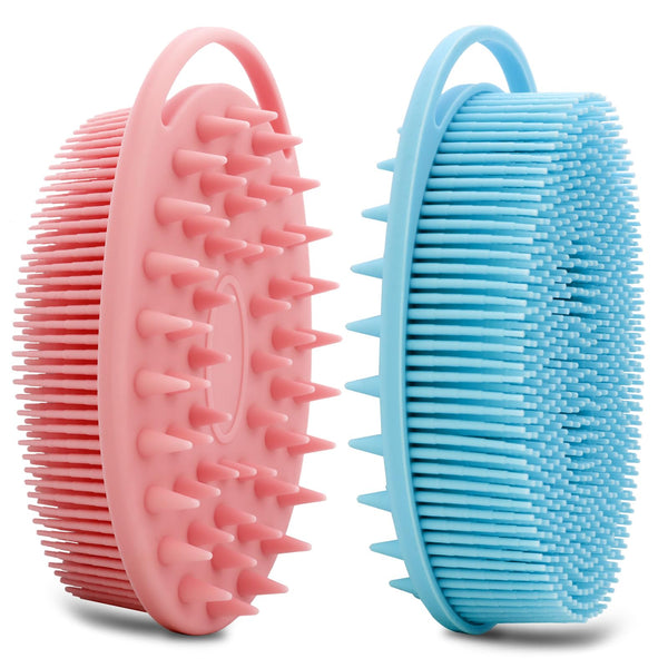 2 Pack Silicone Body Scrubber, Loofah Double-Sided Body Brush,Shower Scrubber and Scalp Massager Shampoo Brush for Sensitive Kids Women Men All