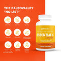 Paleovalley Essential C Complex - Vitamin C Supplement for Immune Support - 1 Pack, 450Mg - Organic Superfoods Unripe Acerola Cherry, Camu Camu,