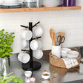 Bamboo Coffee Mug Tree Holder with 6 Hooks, Cup Stand for Countertop, Black
