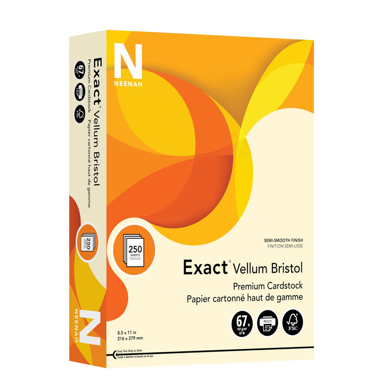 Neenah Exact Vellum Bristol Cardstock, 8.5" x 11", 67 lb/147 GSM, Ivory, 250 Sheets (81368) Ivory 250 Sheets (Pack of 1)