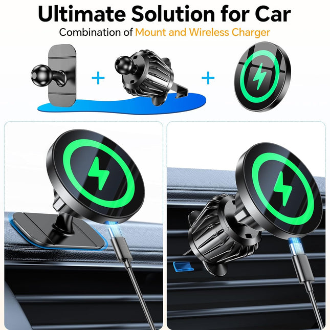 Coolpow for Magsafe Car Mount Chargerã100% Stableã 15W Magsafe Car Charger, Car Phone Holder Charger Mag Safe Car Ac