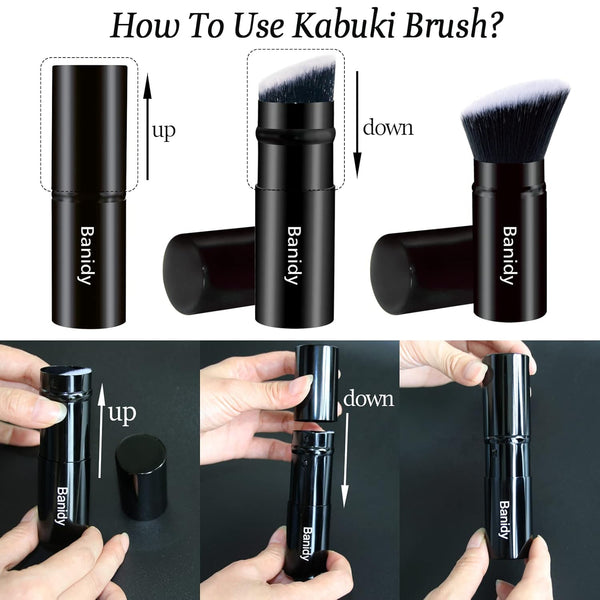 Makeup Brush Kabuki Face Brushes Retractable Travel Blush Kabuki Brush Portable Flawless for Foundation, Powder Blush, Bronzer, Buffing, Liquid,