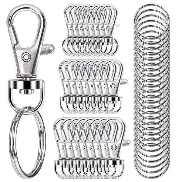 100PCS Swivel Snap Hooks with Key Rings, Premium Metal Swivel Lobster Claw Clasps Assorted Sizes (Large, Medium, Small) for Keychain Clip Lanyard,
