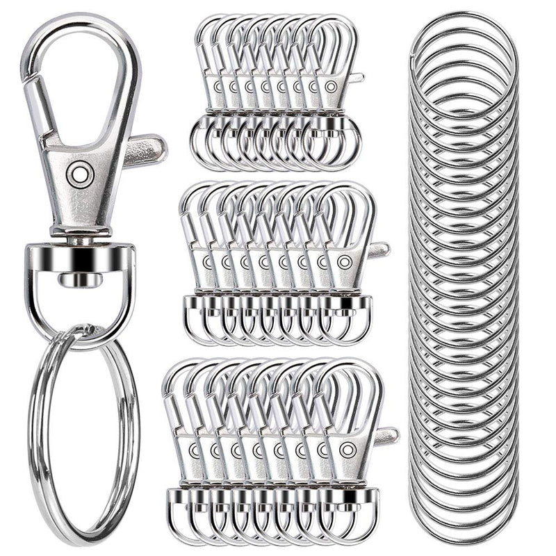 100PCS Swivel Snap Hooks with Key Rings, Premium Metal Swivel Lobster Claw Clasps Assorted Sizes (Large, Medium, Small) for Keychain Clip Lanyard,