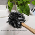 Shower Sponge Loofah Back Scrubber, Soft Mesh Body Scrubber with Wooden Handle, Bath Sponge for Women Kids (Black)