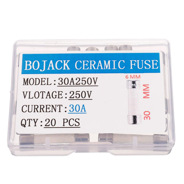 BOJACK 30AL250V 6x30mm 30A 250V Slow-Blow Ceramic Fuses 30 amp 250 Volt 0.24 x 1.18 Inch Ceramic Tube Time-delay Fuses (Pack of 20)