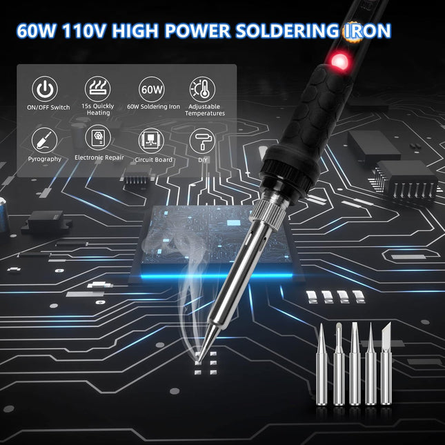 Soldering Iron Kit, 60W 110V Soldering Irons, Adjustable Temperature Soldering Welding Tool Kit with Extra 5pcs Tips, St