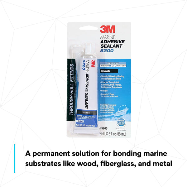 3M Marine Adhesive Sealant 5200 - Permanent Bonding and Sealing for Boats and Marine Applications - Black - 3 Ounces Black 3 fl oz