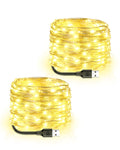Blingstar USB Powered Fairy Lights, 2 Pack 33Ft 100 LED, Flexible Silver Wire, Mini String Lights for Christmas Tree/Bedroom/Camping/Holiday