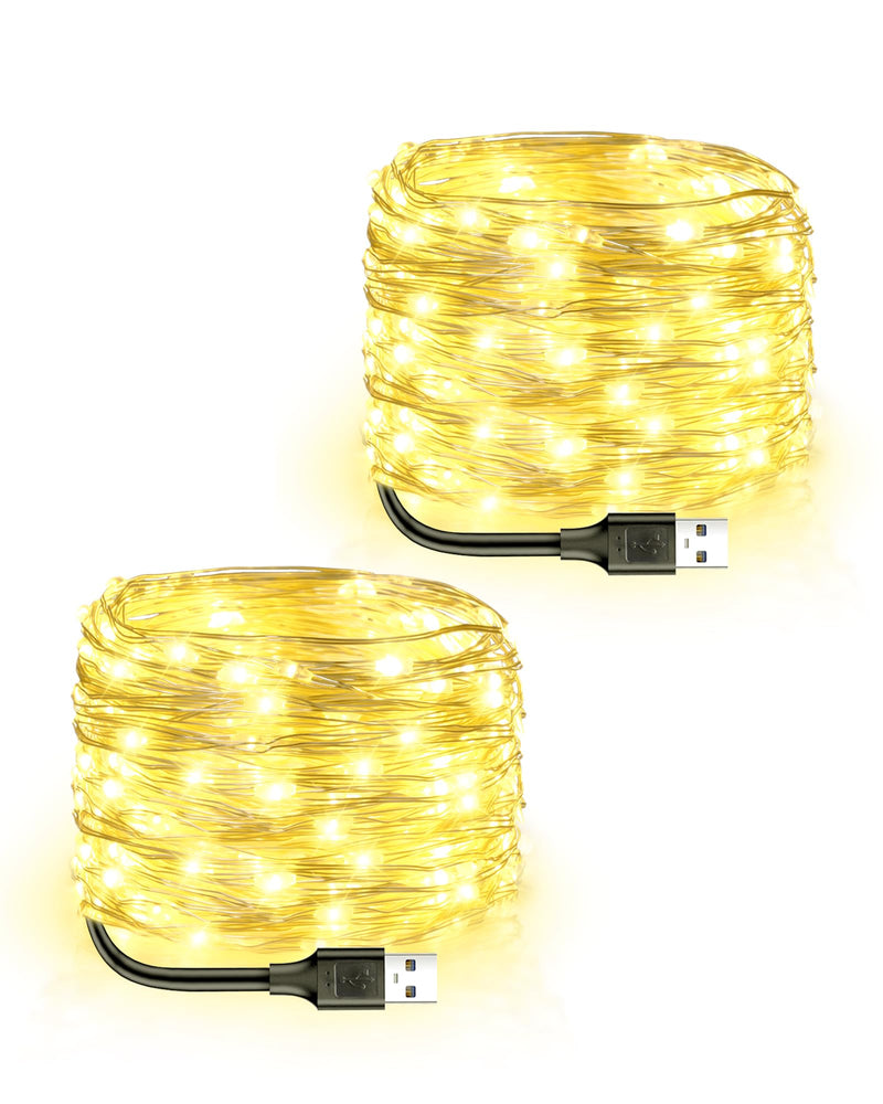 Blingstar USB Powered Fairy Lights, 2 Pack 33Ft 100 LED, Flexible Silver Wire, Mini String Lights for Christmas Tree/Bedroom/Camping/Holiday