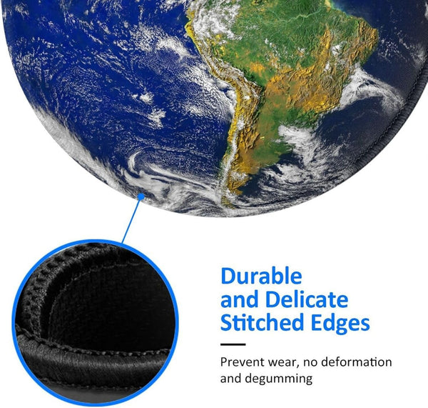 Earth Globe North and South America Map round Mouse Pad, Small Gaming Mousepad with Stitched Edge, Non-Slip Rubber Base Mouse Mat Office Desk