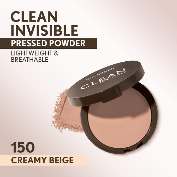 Covergirl Clean Invisible Pressed Powder, Lightweight, Breathable, Vegan Formula, Creamy Beige 150, 0.38oz 150 Creamy Beige 0.38 Ounce (Pack of 1)