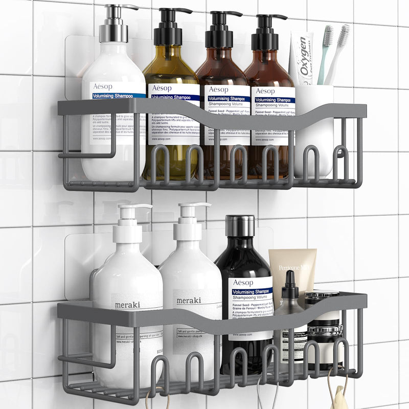 EUDELE Shower Caddy 2 Pack, Adhesive Shower Organizer for Home Decor & Kitchen Storage, No Drilling, Rustproof Stainless Steel Bathroom Shelf