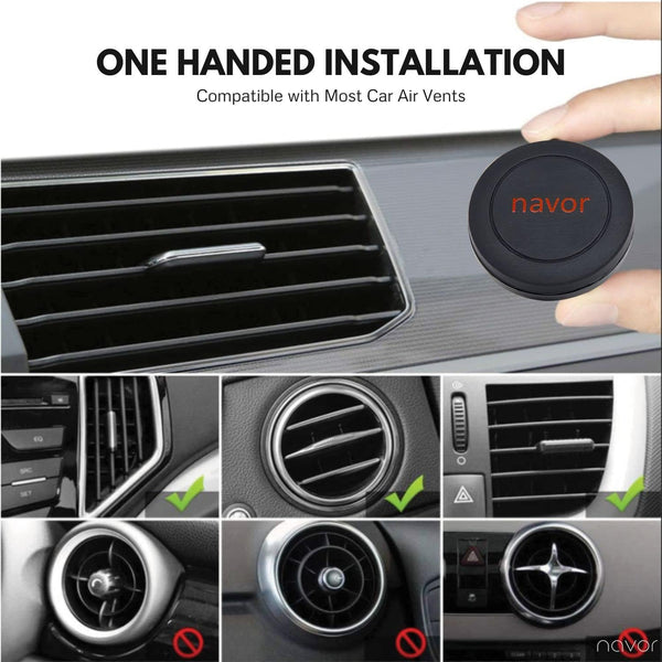 Navor Universal Air Vent Magnetic Car Mount in Black for iPhones and Android Devices