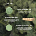 Shampoo & Conditioner Bar Set | Peppermint + Eucalyptus | with Travel Container and Cedar Tray | Natural Salon Quality Shampoo, Zero Waste &