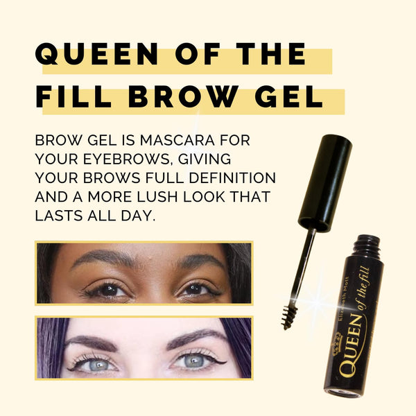 Elizabeth Mott Queen of the Fill Tinted Eyebrow Gel – Black, 4g | Brow Filler for Fuller Looking Brows, Covers Grays, Water-Resistant,
