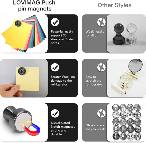 LOVIMAG Fridge Magnets 12 Pack Magnet Refrigerator Locker Whiteboard Black Black 12 pcs