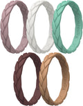 Egnaro Silicone Wedding Rings for Her, Women'S Rubber Bridal Sets Thin Bands, Stackable Leaves Braided Design with Breathable Grooves Workout