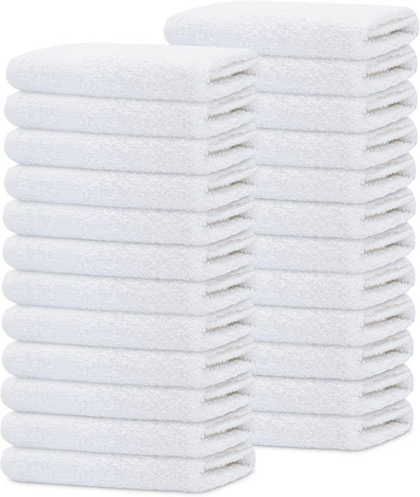 GOLD TEXTILES 24 Pack Economy White Washcloths Set (12x12 inches) - Cotton Blend Commercial Grade Cleaning Rags, Quick Drying & Soft Face Cloths,