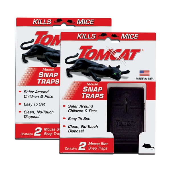 Tomcat Mouse Snap Trap, 4 Traps | Reusable Mouse Trap with No-Touch Disposal, Easy Set for Indoor and Outdoor Use, 2 Packages Each with 2 Traps