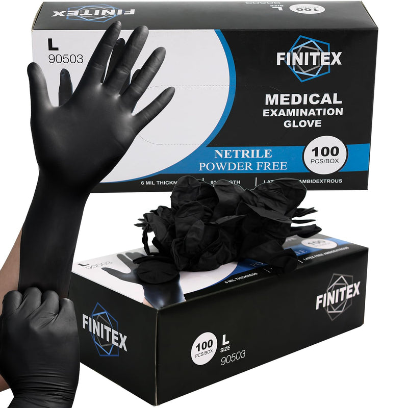 FINITEX Black Nitrile Disposable Medical Exam Gloves - 100/1000 PCS 6.3Mil Gloves Powder-Free Latex-Free Food Gloves