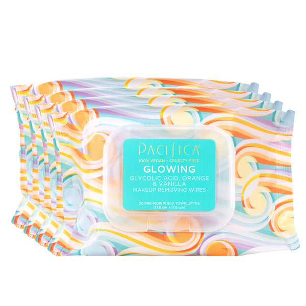 Pacifica Beauty | Glowing Makeup Remover Wipes | Gycolic Acid, Coconut Water, Aloe Infused | Daily Cleansing + Exfoliating | Clean Skin Care |