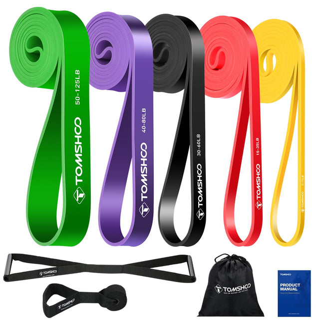 TOMSHOO 5 Packs Pull up Assist Bands, Resistance Bands with Straps Handles and D