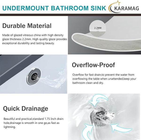 16 Inch Undermount Bathroom Sink Small Rectangle Undermount Sink White Ceramic Under Counter Bathroom Sinks with Overflow (15.70"x11.69")