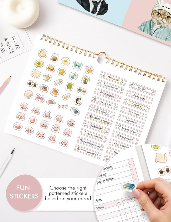 Daily Habit Tracker with Sticker Habit Tracker Calendar Habit Journal with Spiral Binding 11.69 * 8.27