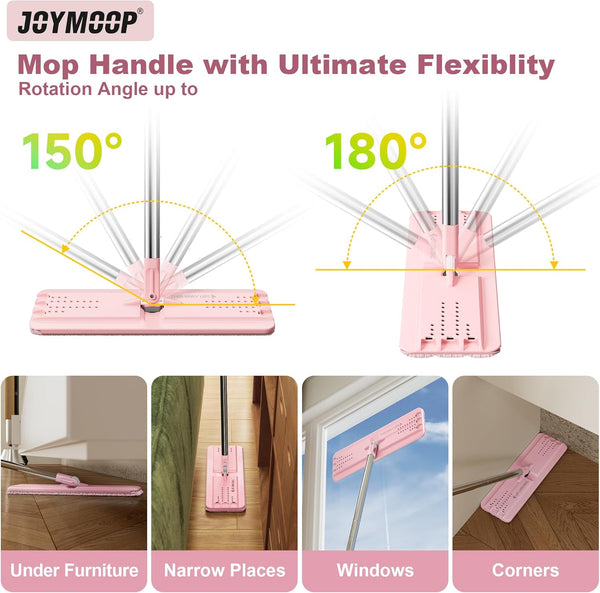 JOYMOOP Flat Mop Head, 13-Inch Mop-Head with 13-Inch Microfiber Mop Pad Replacement - Pink, 1 Pack (Mop-Head Only)