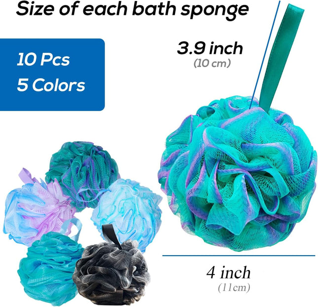 10 Pcs Shower Loofahs,Bath Shower Loofah Sponge,Exfoliating Shower Pouf Balls for Women,Men,Body Wash Bathroom,Exfoliate with Beauty Bathing