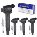 QDVX Ignition Coil and Spark Plugs - Pack of 4 - UF333 Compatible with 2.4L 02-11 Toyota Camry, 01-08 Rav4, 02-06 Solara, 01-07 Highlander, 09-10