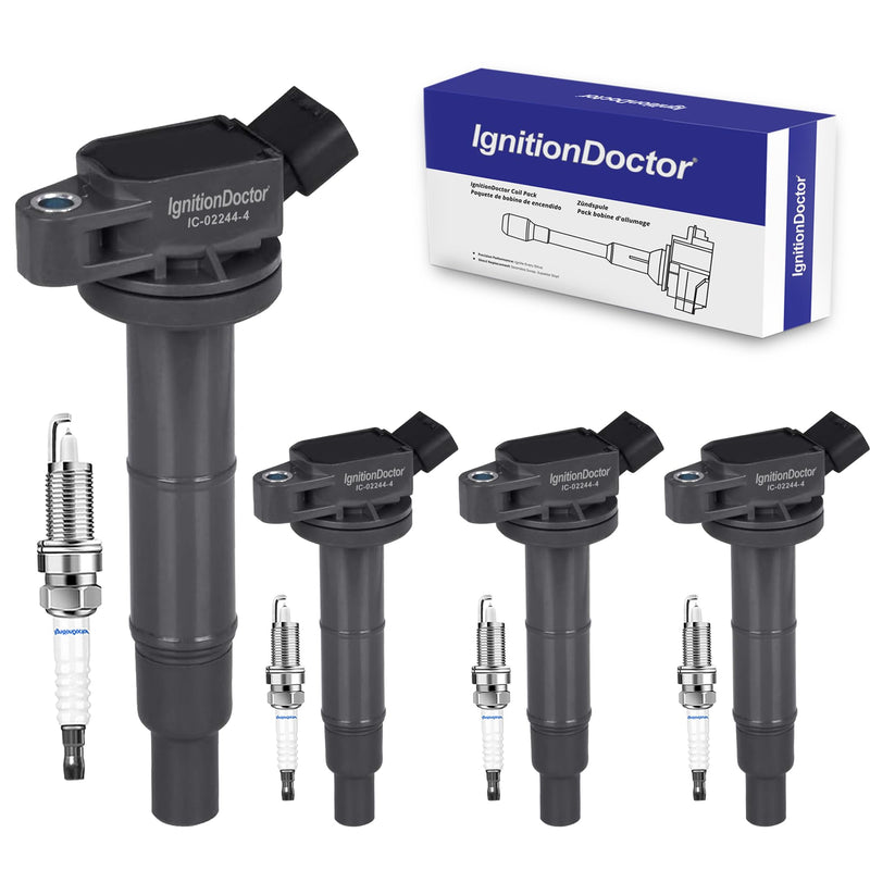 QDVX Ignition Coil and Spark Plugs - Pack of 4 - UF333 Compatible with 2.4L 02-11 Toyota Camry, 01-08 Rav4, 02-06 Solara, 01-07 Highlander, 09-10