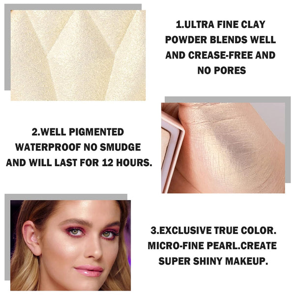 Face White Highlighter Makeup Palette Shimmer Contour Powder Waterproof Long-Lasting, Brightens Face Complexion Contour Illuminator Highlighters