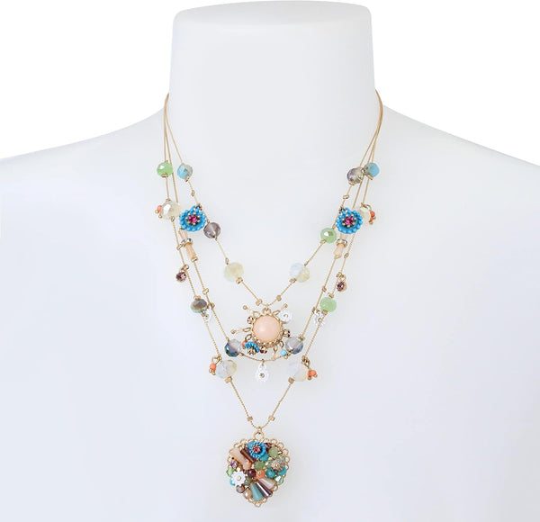 Betsey Johnson Womens Butterfly Charms Layered Necklace Heart Charms Multi/Gold One Size